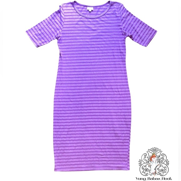 LulaRoe Julia Cotton Blend Large Purple Striped dress - Picture 1 of 5